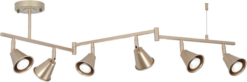SEEBLEN Modern 6-Light Track Lighting Fixture, Brushed Gold Finish, GU10 Compatible Directional Spotlight Heads, Adjustable Ceiling Mount - Image 1